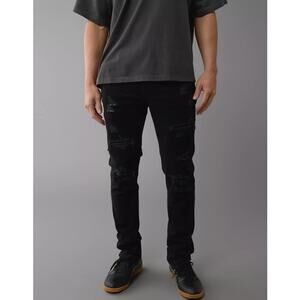 American Eagle Mens Distressed Flex Slim Jeans 32x30 Black Y2K Streetwear Denim